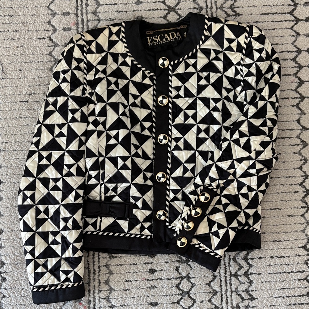 Escada Geometric Black and White Quilted Jacket